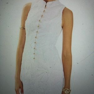Lily Pulitzer white shift dress with gold buttons